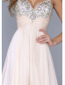 Spaghetti Straps Beaded Ruched Chiffon Elegant Long Prom Dress